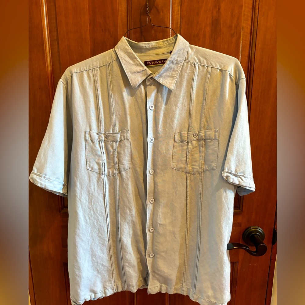 Cubavera Light Blue Guyabera Linen/Rayon Short Sleeve Shirt XL